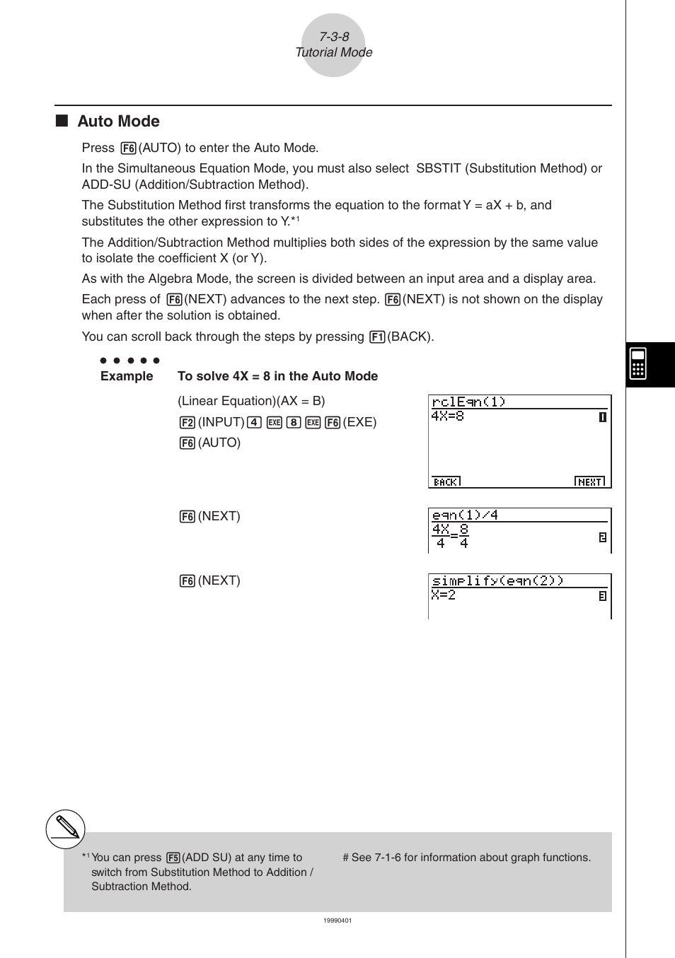 K auto mode | Casio ALGEBRA FX 2.0 Computer Algebra System and Tutorial Modes User Manual | Page 28 / 30