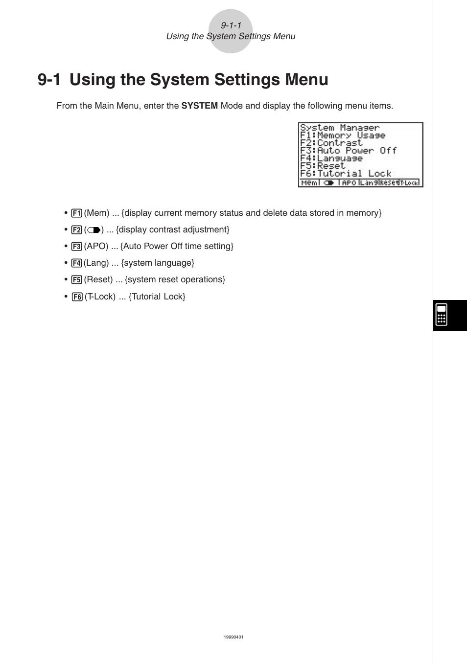 1 using the system settings menu | Casio ALGEBRA FX 2.0 System Settings Menu User Manual | Page 2 / 8