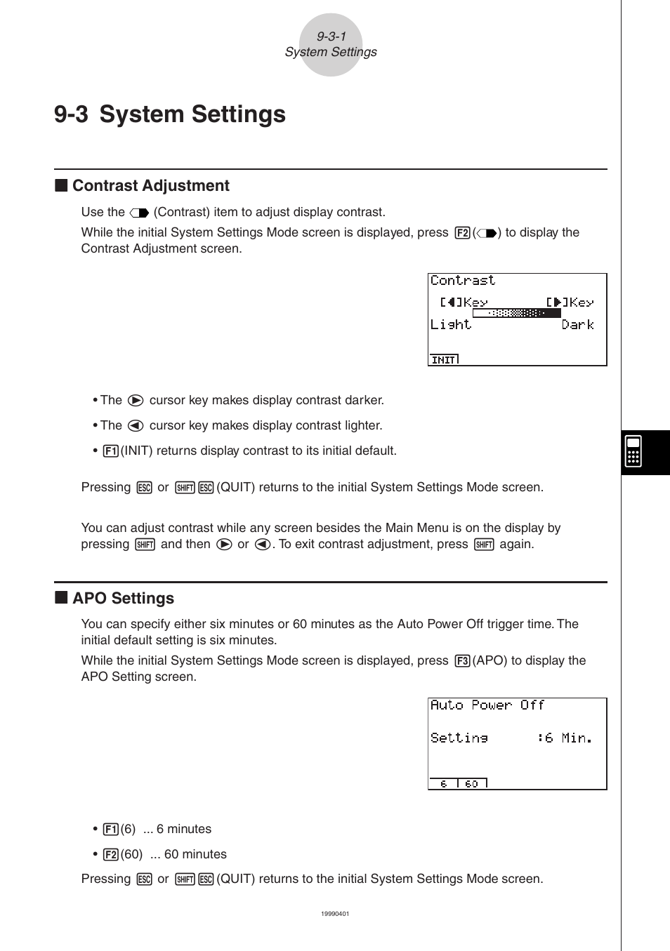 3 system settings | Casio ALGEBRA FX 2.0 System Settings Menu User Manual | Page 5 / 8