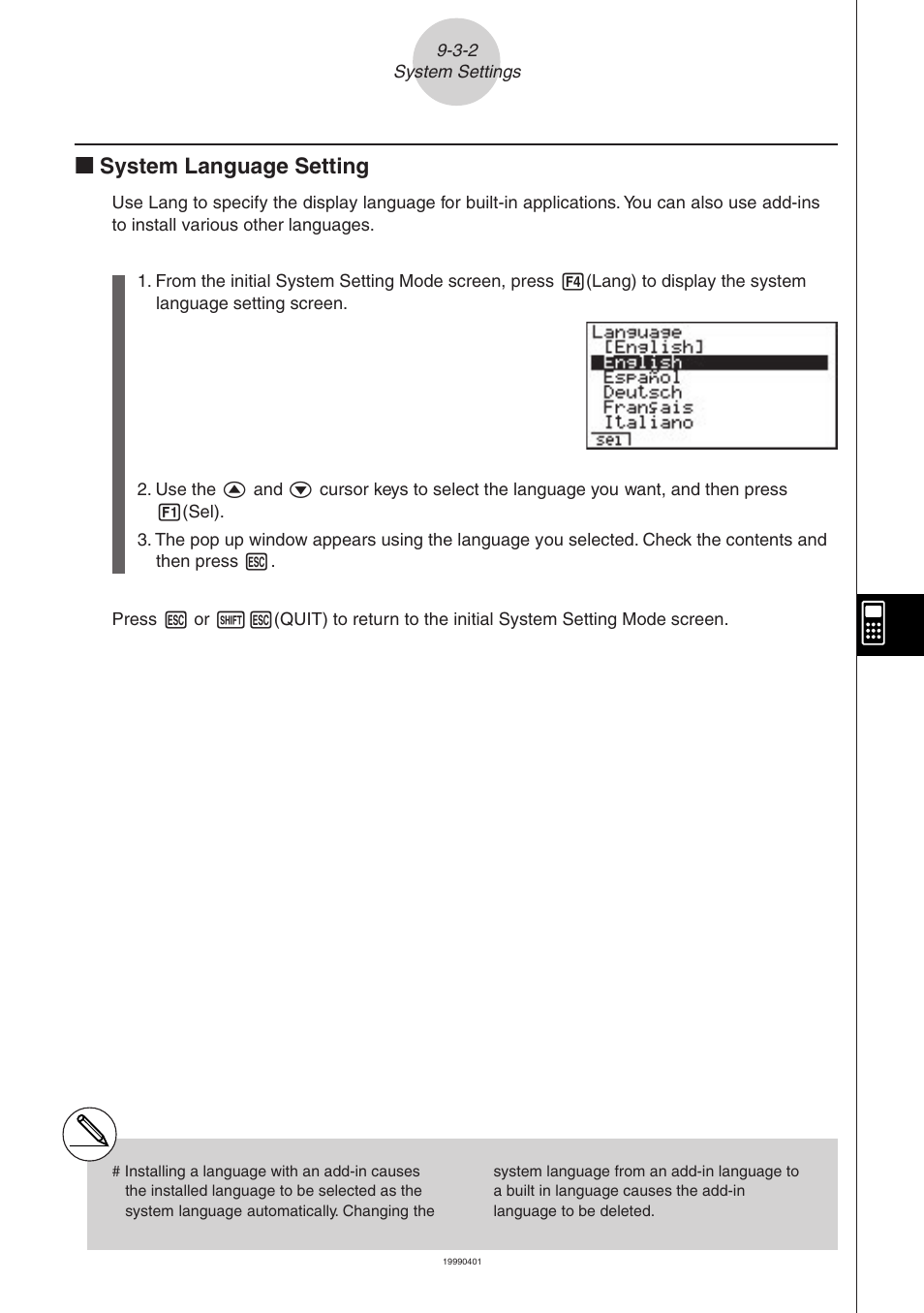 Kk system language setting | Casio ALGEBRA FX 2.0 System Settings Menu User Manual | Page 6 / 8