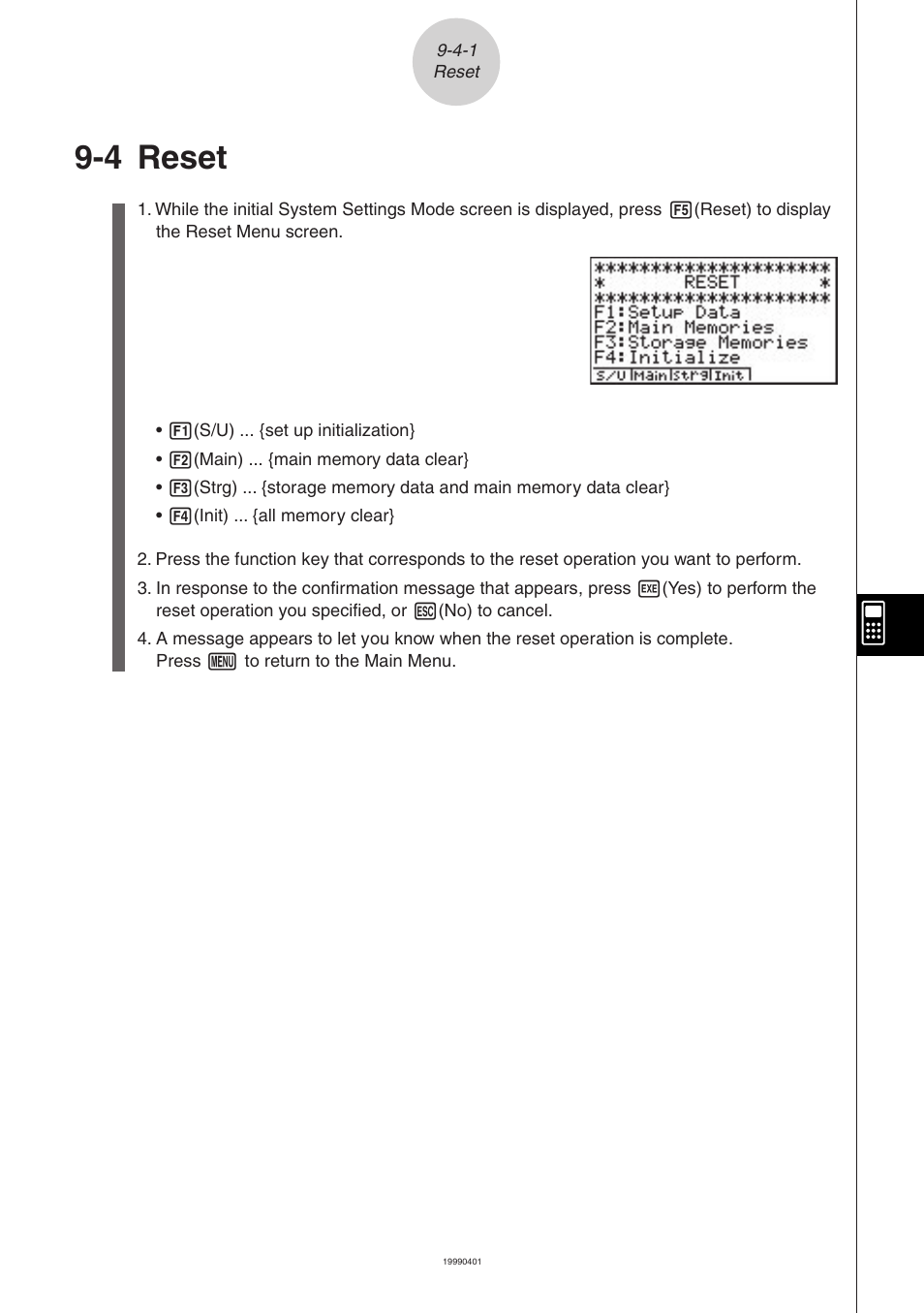 4 reset | Casio ALGEBRA FX 2.0 System Settings Menu User Manual | Page 7 / 8