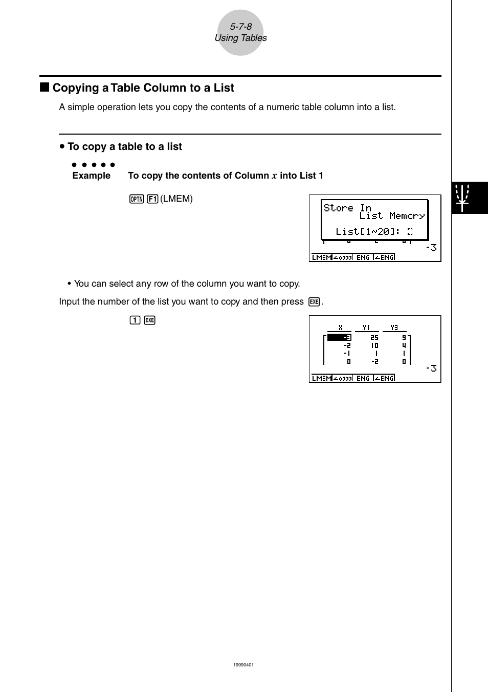 Kk copying a table column to a list | Casio ALGEBRA FX 2.0 PLUS Graphing User Manual | Page 47 / 98