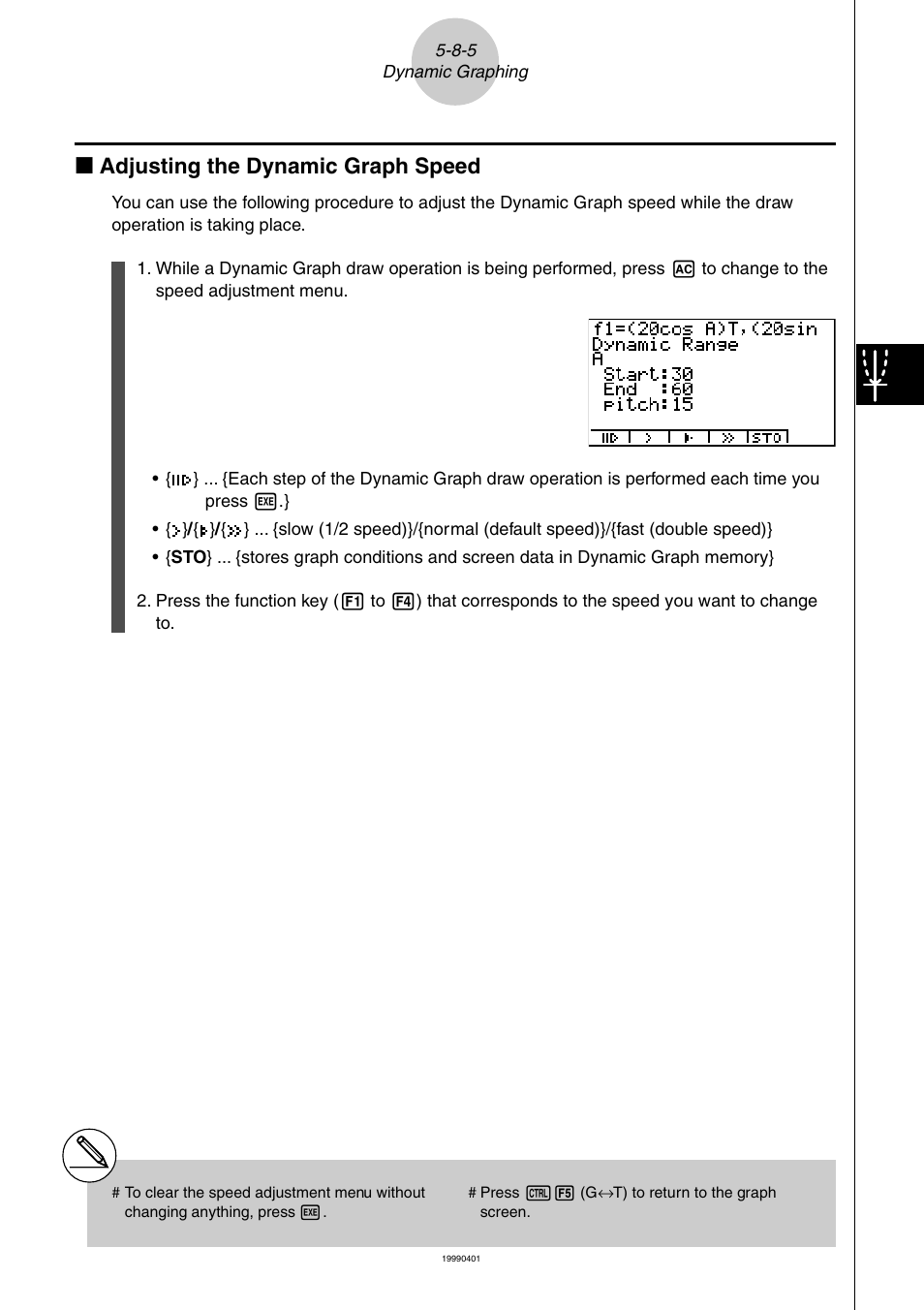 K adjusting the dynamic graph speed | Casio ALGEBRA FX 2.0 PLUS Graphing User Manual | Page 60 / 98