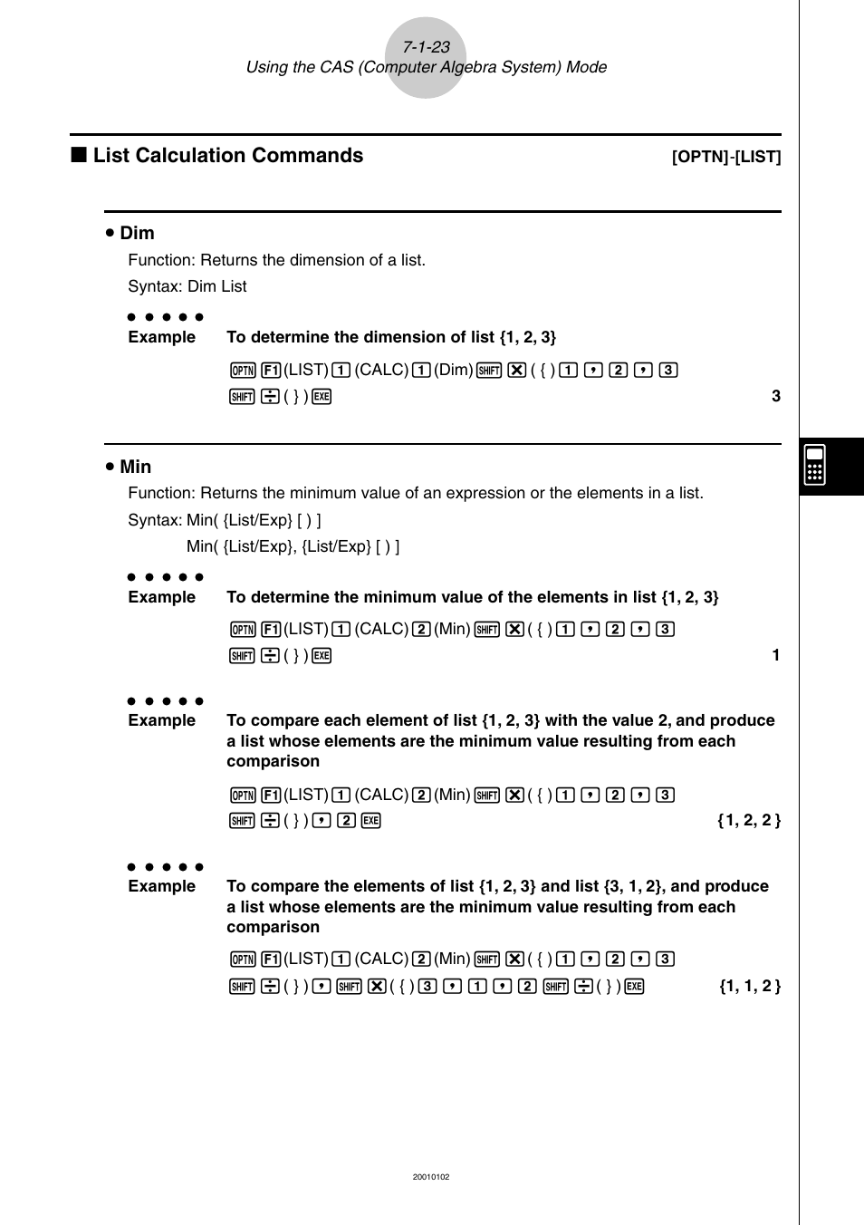 K list calculation commands | Casio ALGEBRA FX 2.0 PLUS Computer Algebra System and Tutorial Modes User Manual | Page 24 / 54