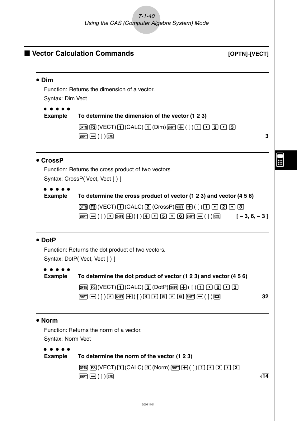 K vector calculation commands | Casio ALGEBRA FX 2.0 PLUS Computer Algebra System and Tutorial Modes User Manual | Page 41 / 54