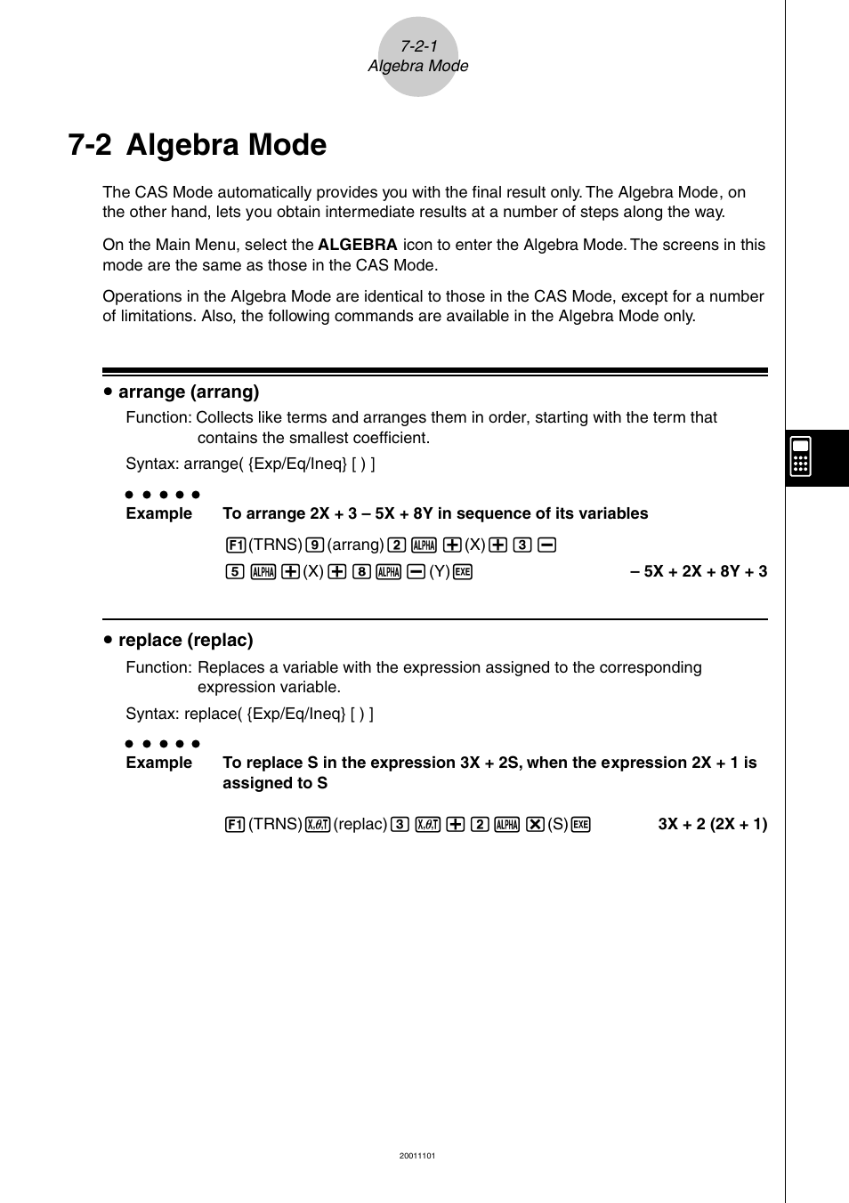 2 algebra mode | Casio ALGEBRA FX 2.0 PLUS Computer Algebra System and Tutorial Modes User Manual | Page 44 / 54