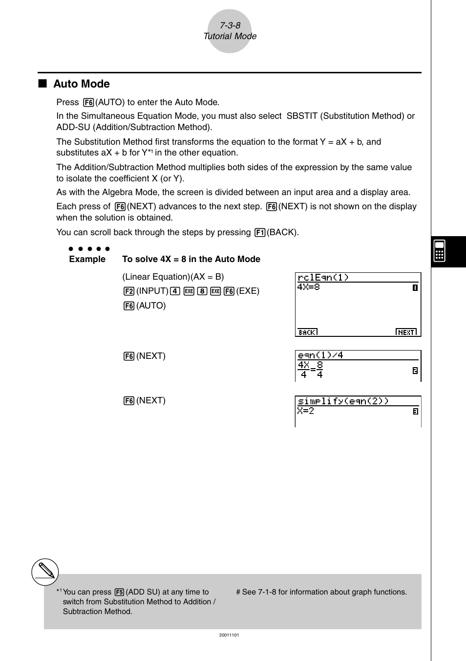 K auto mode | Casio ALGEBRA FX 2.0 PLUS Computer Algebra System and Tutorial Modes User Manual | Page 52 / 54