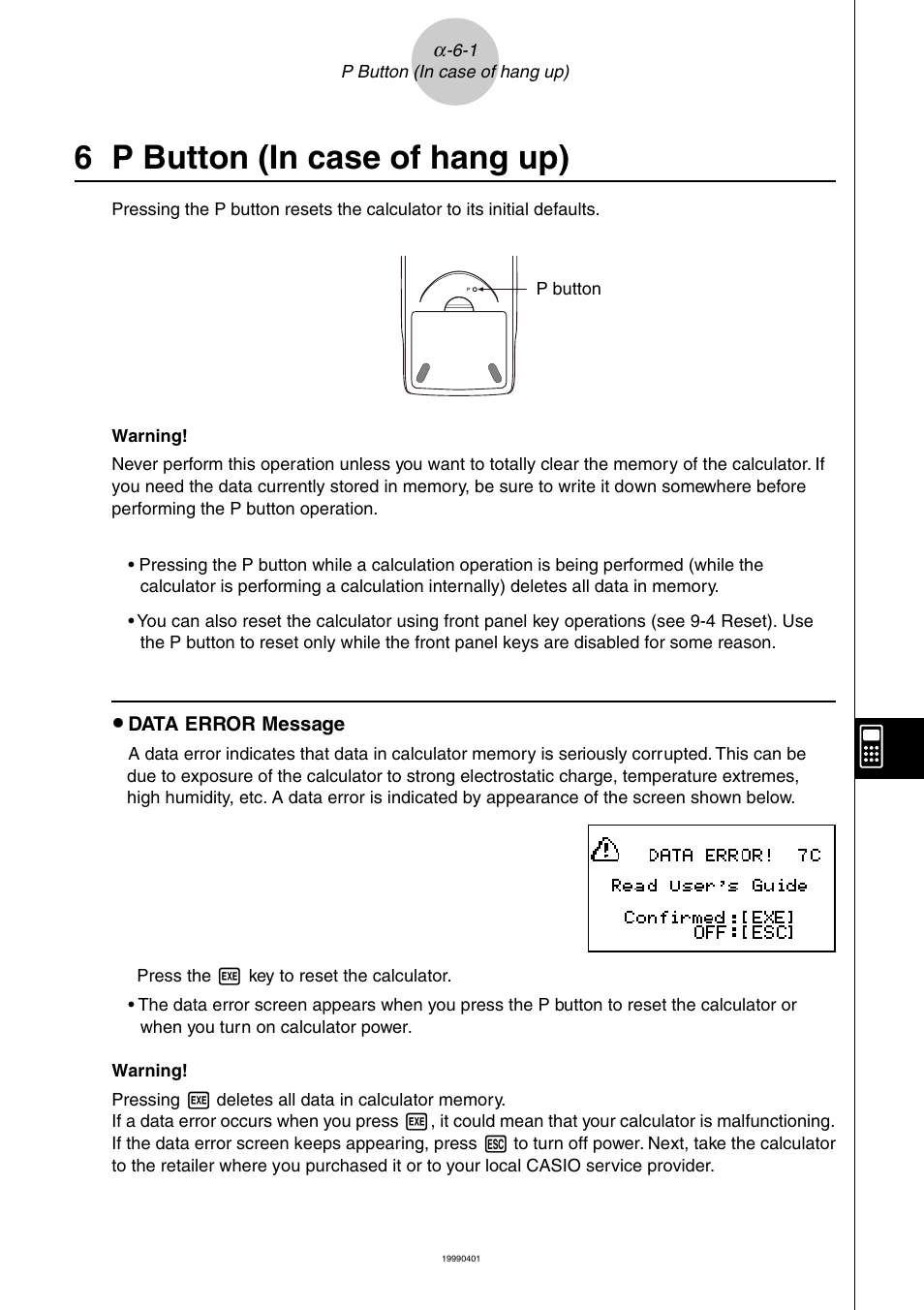 6 p button (in case of hang up) | Casio ALGEBRA FX 2.0 PLUS Appendix User Manual | Page 23 / 33