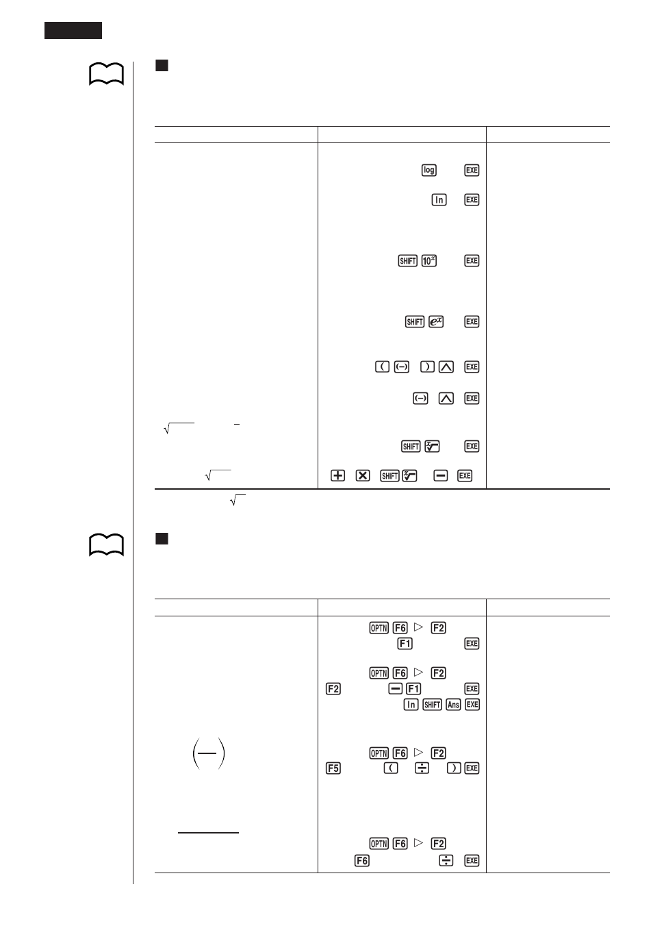 Klogarithmic and exponential functions, Khyperbolic and inverse hyperbolic functions | Casio CFX-9970G Manual Calculations User Manual | Page 12 / 18