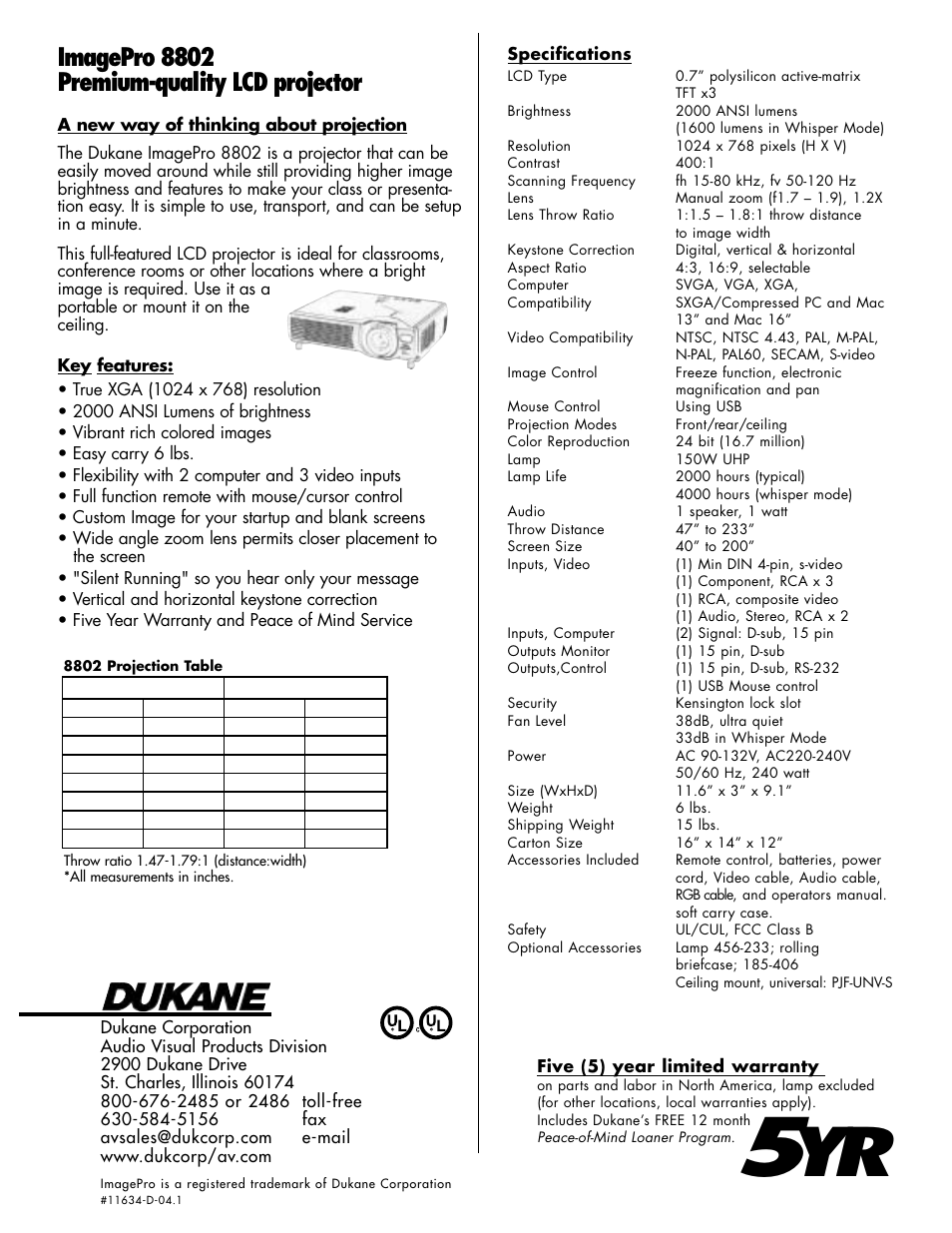 Imagepro 8802 premium-quality lcd projector | Dukane 8802 User Manual | Page 2 / 2