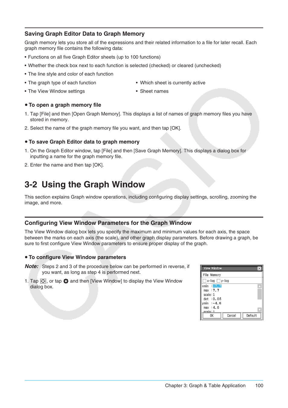 2 using the graph window, Saving graph editor data to graph memory, Using the graph window | Casio ClassPad II fx-CP400 User Manual | Page 100 / 275