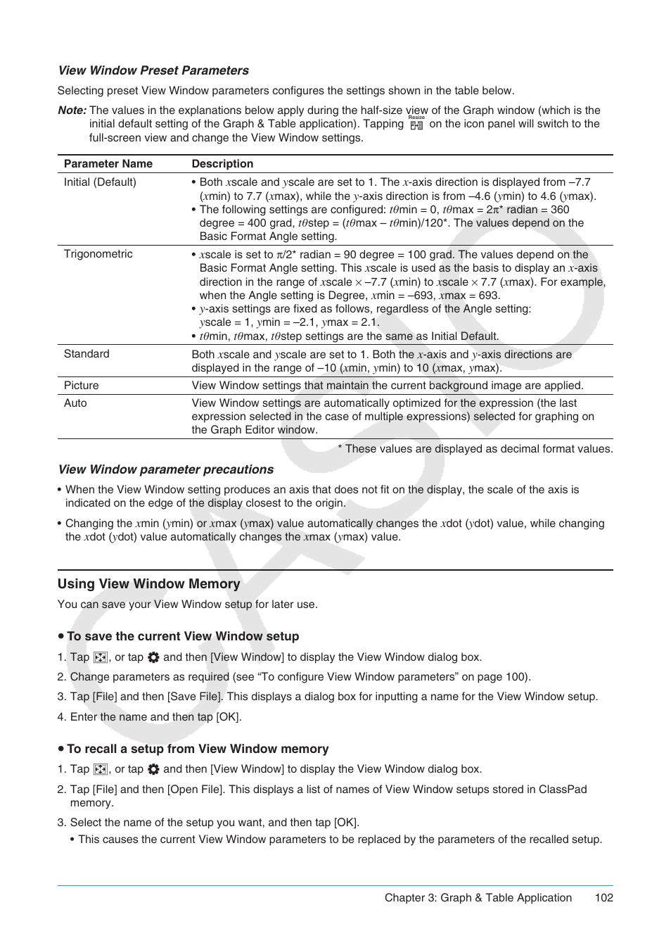 Using view window memory | Casio ClassPad II fx-CP400 User Manual | Page 102 / 275