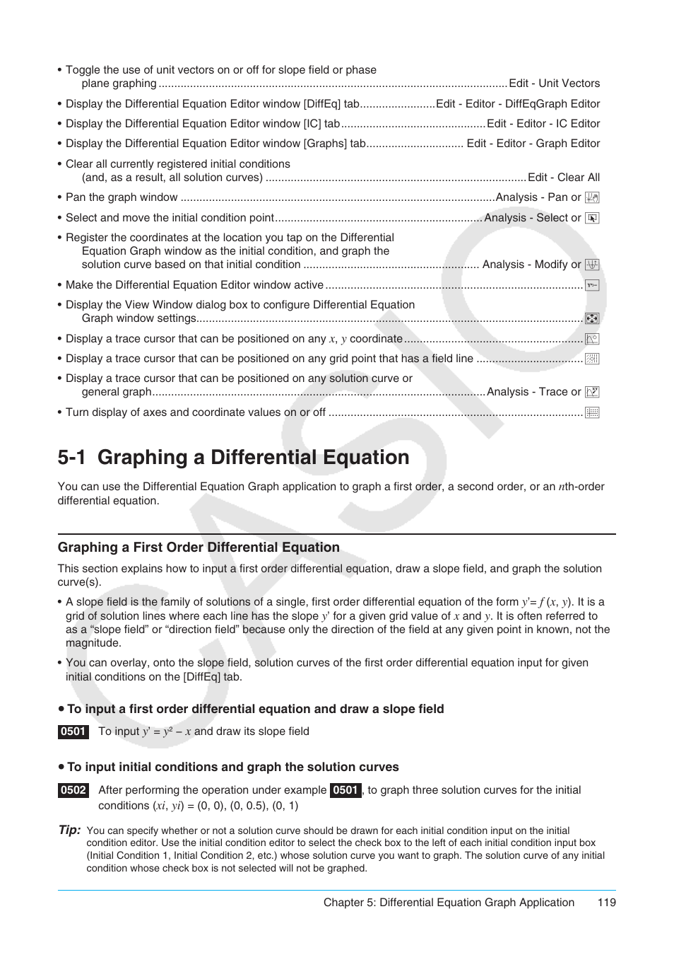 1 graphing a differential equation, Graphing a differential equation, Graphing a first order differential equation | Casio ClassPad II fx-CP400 User Manual | Page 119 / 275