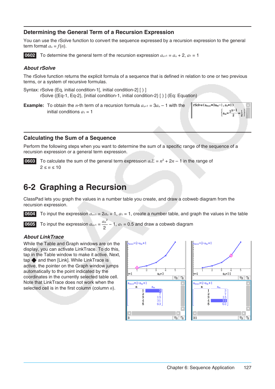 2 graphing a recursion, Calculating the sum of a sequence, Graphing a recursion | Casio ClassPad II fx-CP400 User Manual | Page 127 / 275