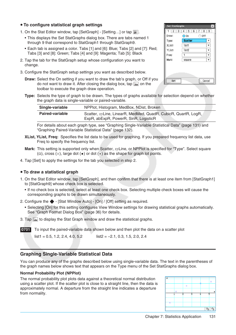 Graphing single-variable statistical data | Casio ClassPad II fx-CP400 User Manual | Page 131 / 275