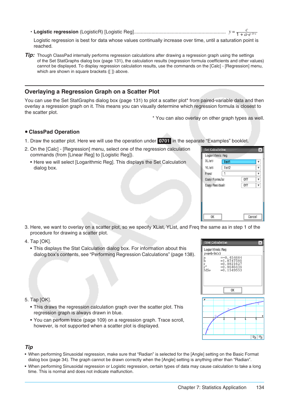 Overlaying a regression graph on a scatter plot | Casio ClassPad II fx-CP400 User Manual | Page 134 / 275