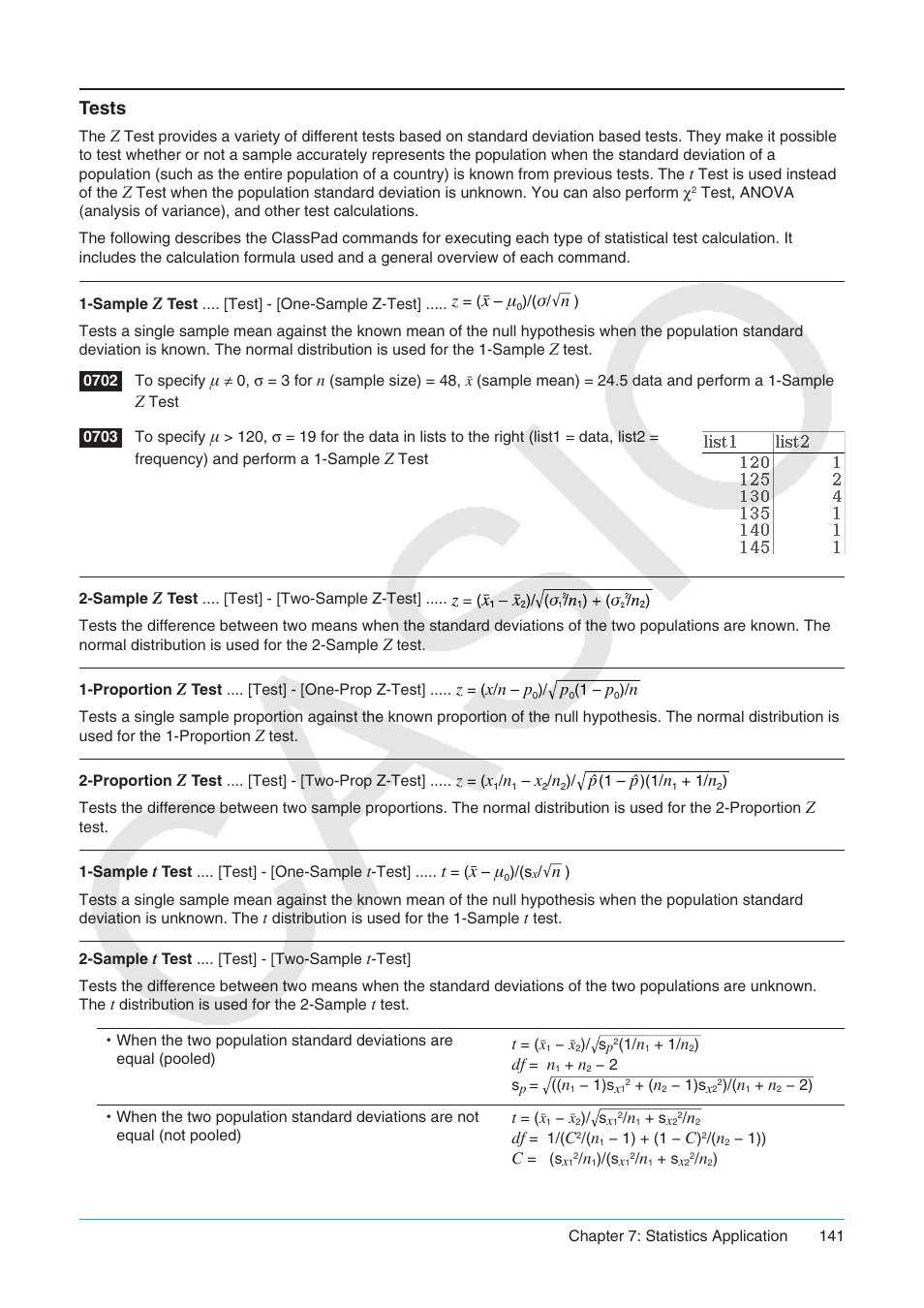 Tests | Casio ClassPad II fx-CP400 User Manual | Page 141 / 275