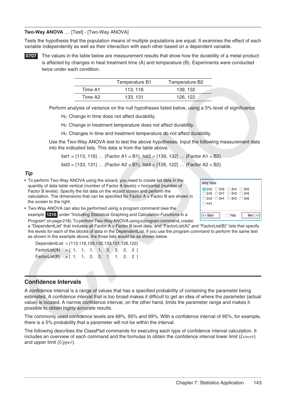Confidence intervals | Casio ClassPad II fx-CP400 User Manual | Page 143 / 275