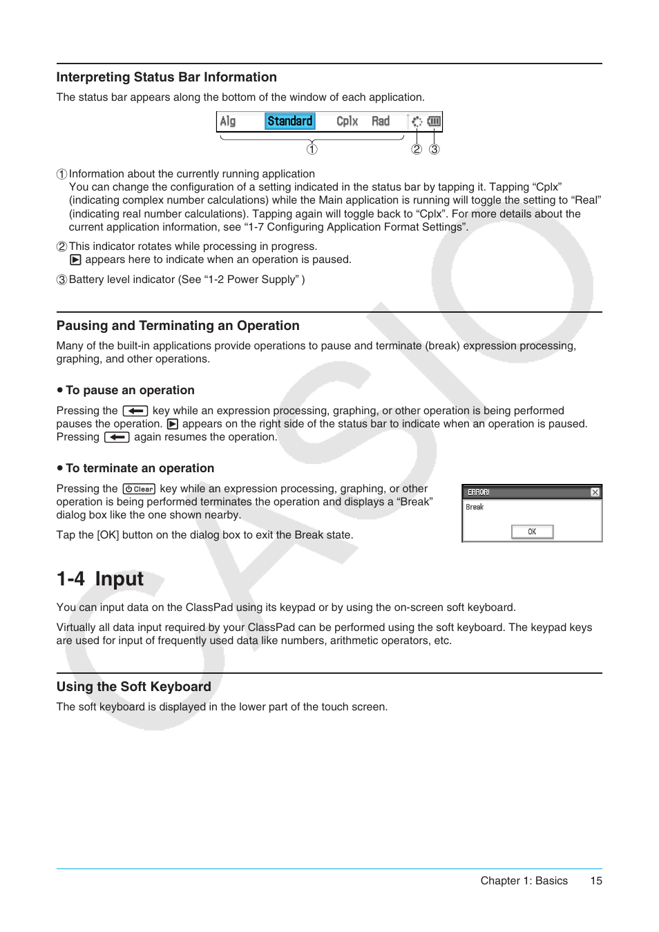 4 input, Input, Using the soft keyboard | Casio ClassPad II fx-CP400 User Manual | Page 15 / 275