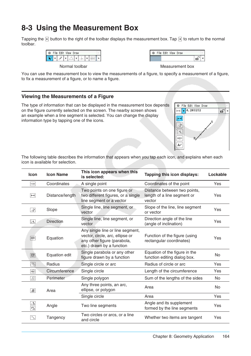 3 using the measurement box, Using the measurement box, Viewing the measurements of a figure | Casio ClassPad II fx-CP400 User Manual | Page 164 / 275