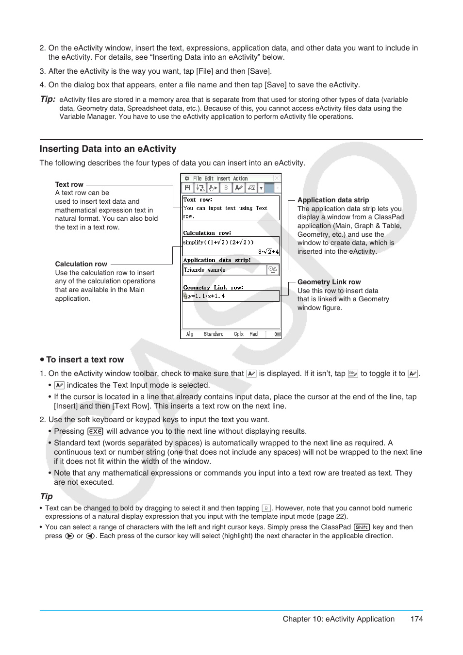 Inserting data into an eactivity | Casio ClassPad II fx-CP400 User Manual | Page 174 / 275