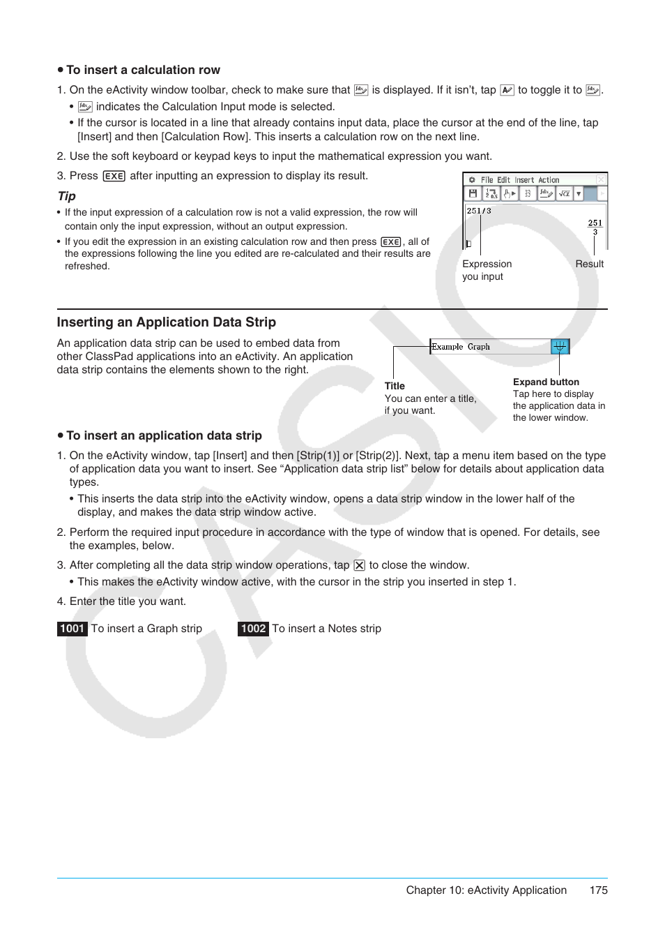 Inserting an application data strip | Casio ClassPad II fx-CP400 User Manual | Page 175 / 275