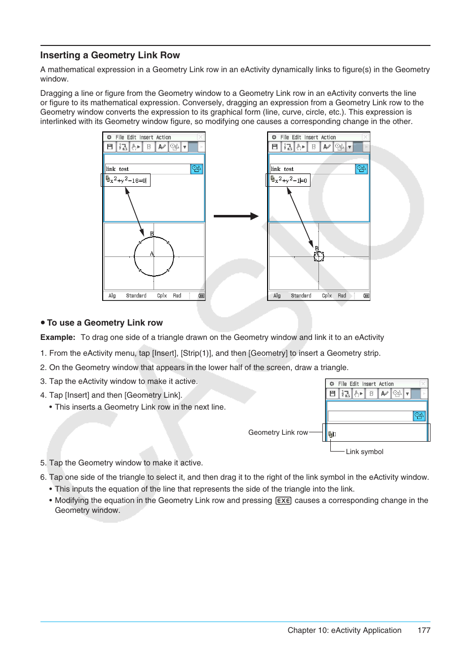 Inserting a geometry link row | Casio ClassPad II fx-CP400 User Manual | Page 177 / 275