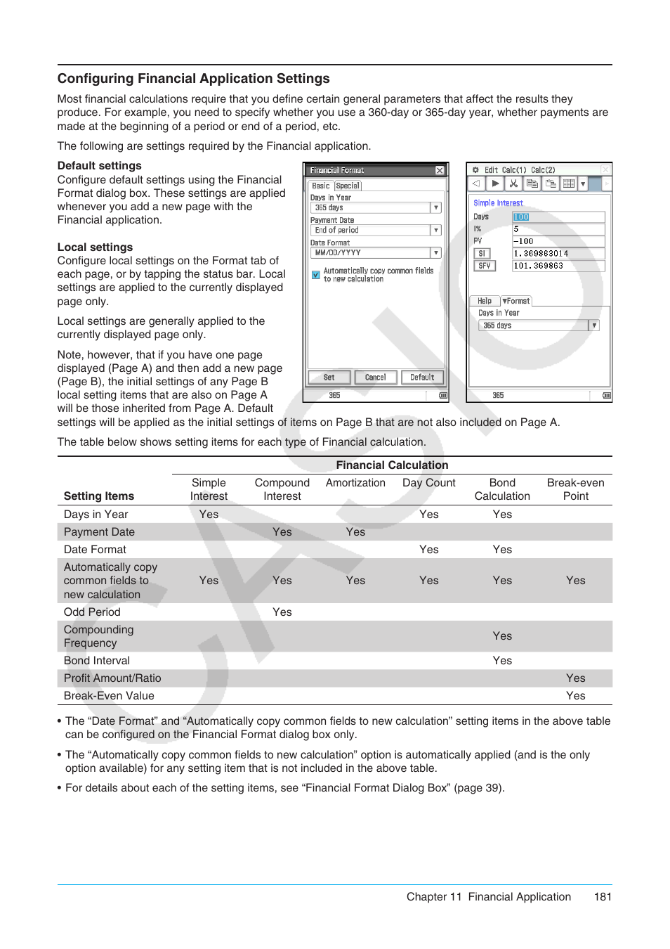 Configuring financial application settings | Casio ClassPad II fx-CP400 User Manual | Page 181 / 275