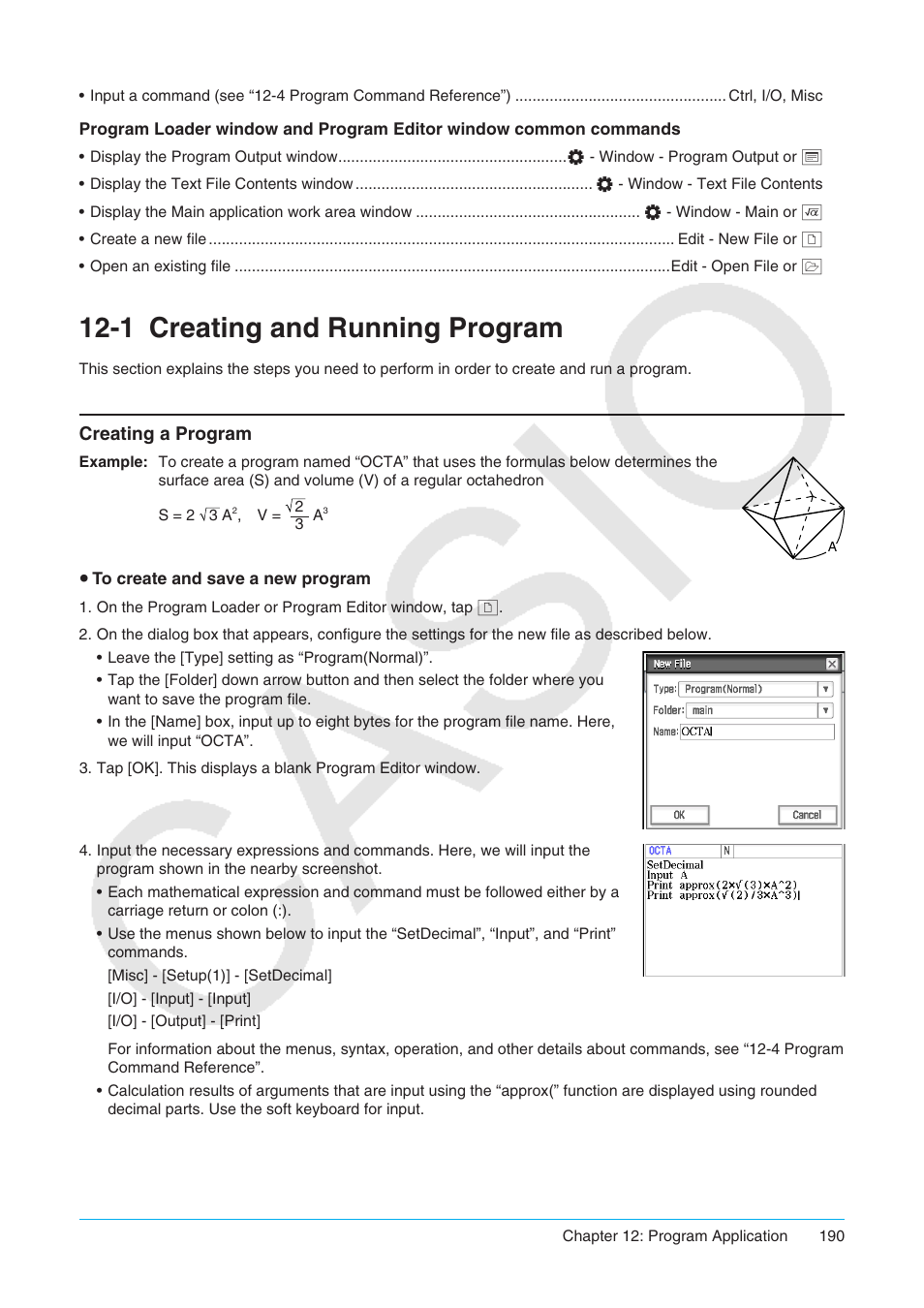 1 creating and running program, Creating and running program, Creating a program | Casio ClassPad II fx-CP400 User Manual | Page 190 / 275
