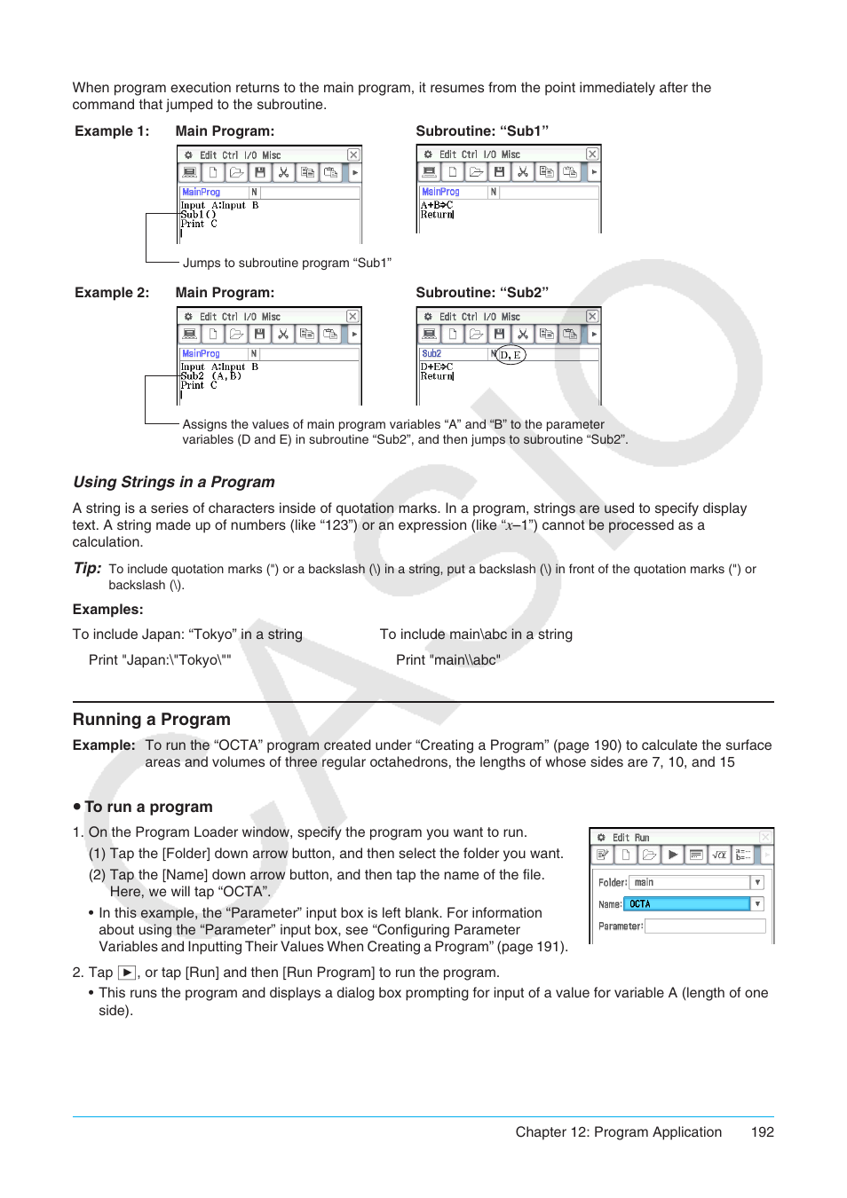 Running a program | Casio ClassPad II fx-CP400 User Manual | Page 192 / 275