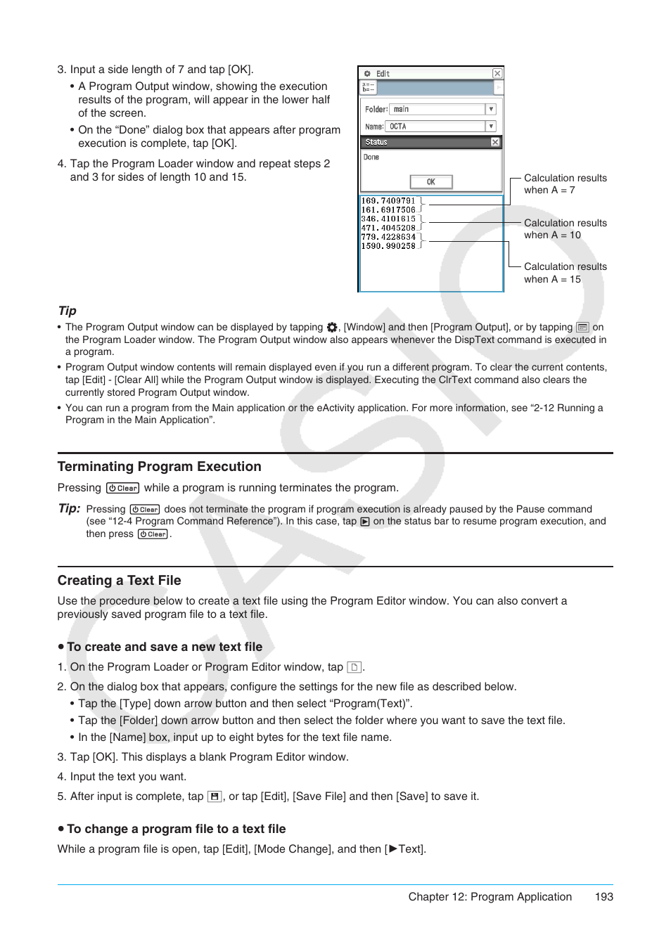 Terminating program execution creating a text file | Casio ClassPad II fx-CP400 User Manual | Page 193 / 275