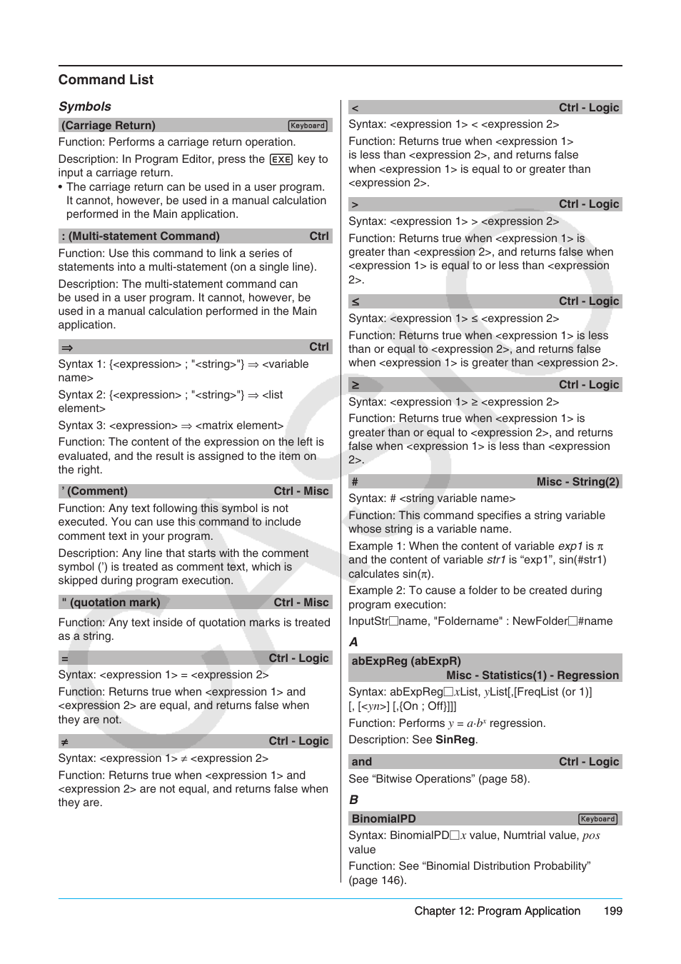 Command list | Casio ClassPad II fx-CP400 User Manual | Page 199 / 275