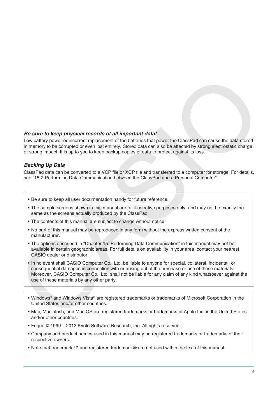 Casio ClassPad II fx-CP400 User Manual | Page 2 / 275