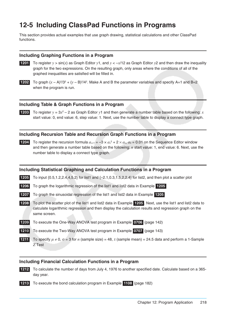 5 including classpad functions in programs, Including classpad functions in programs | Casio ClassPad II fx-CP400 User Manual | Page 218 / 275