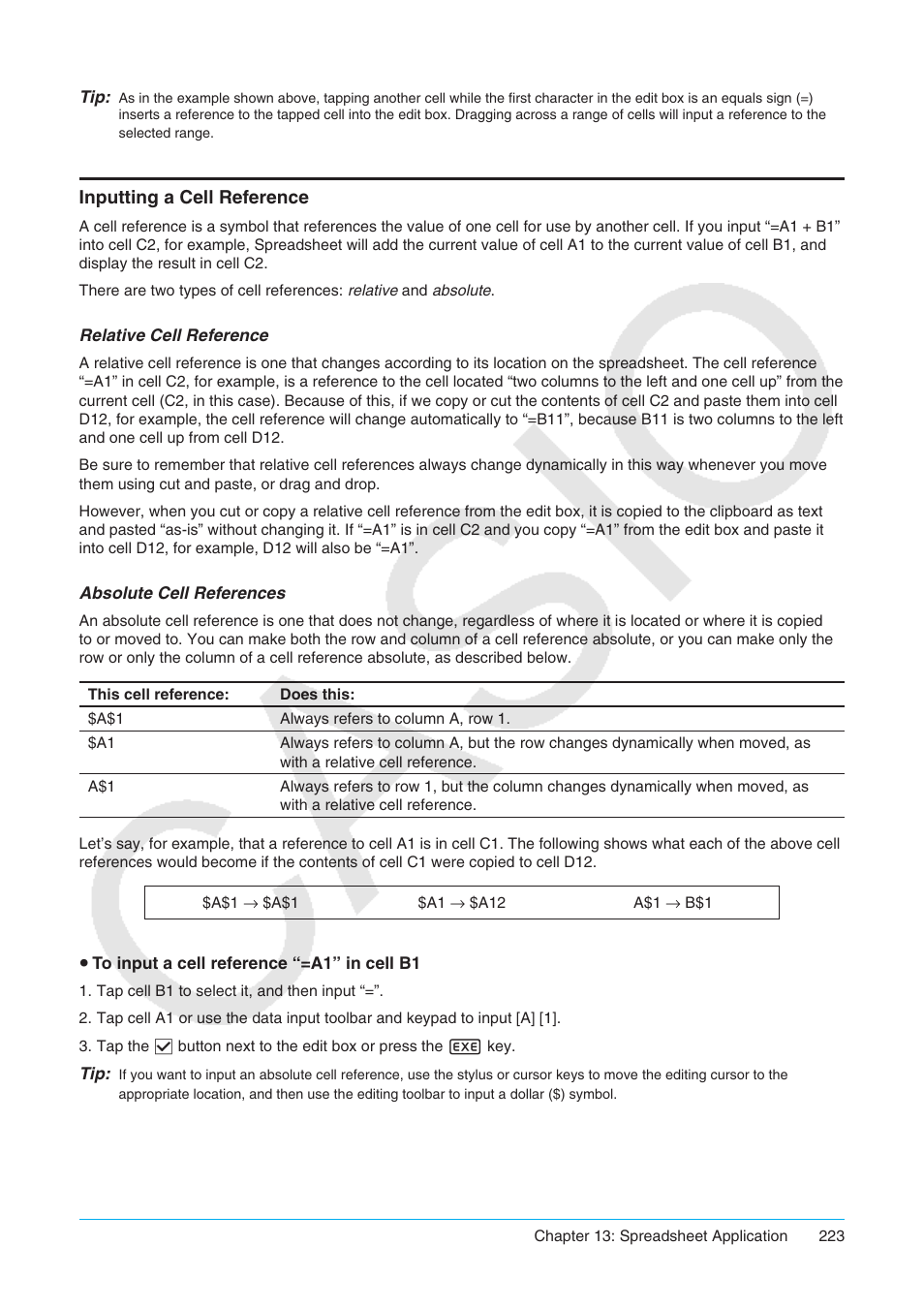 Inputting a cell reference | Casio ClassPad II fx-CP400 User Manual | Page 223 / 275