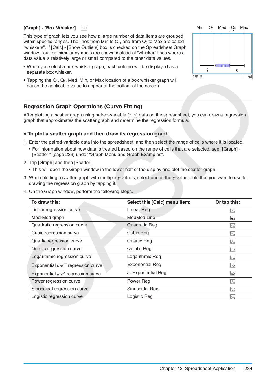 Regression graph operations (curve fitting) | Casio ClassPad II fx-CP400 User Manual | Page 234 / 275