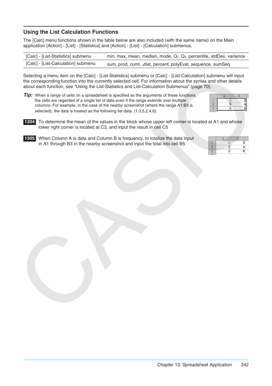 Using the list calculation functions | Casio ClassPad II fx-CP400 User Manual | Page 242 / 275