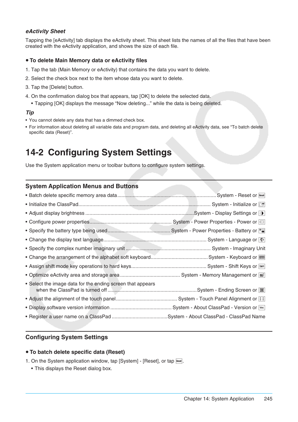 2 configuring system settings, Configuring system settings | Casio ClassPad II fx-CP400 User Manual | Page 245 / 275
