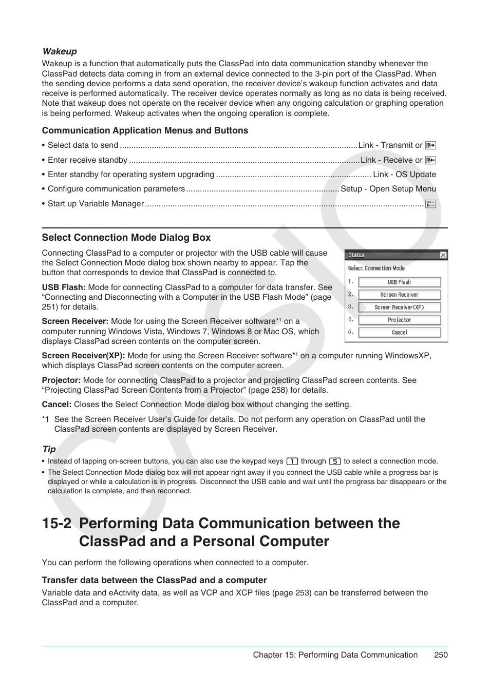 Select connection mode dialog box | Casio ClassPad II fx-CP400 User Manual | Page 250 / 275
