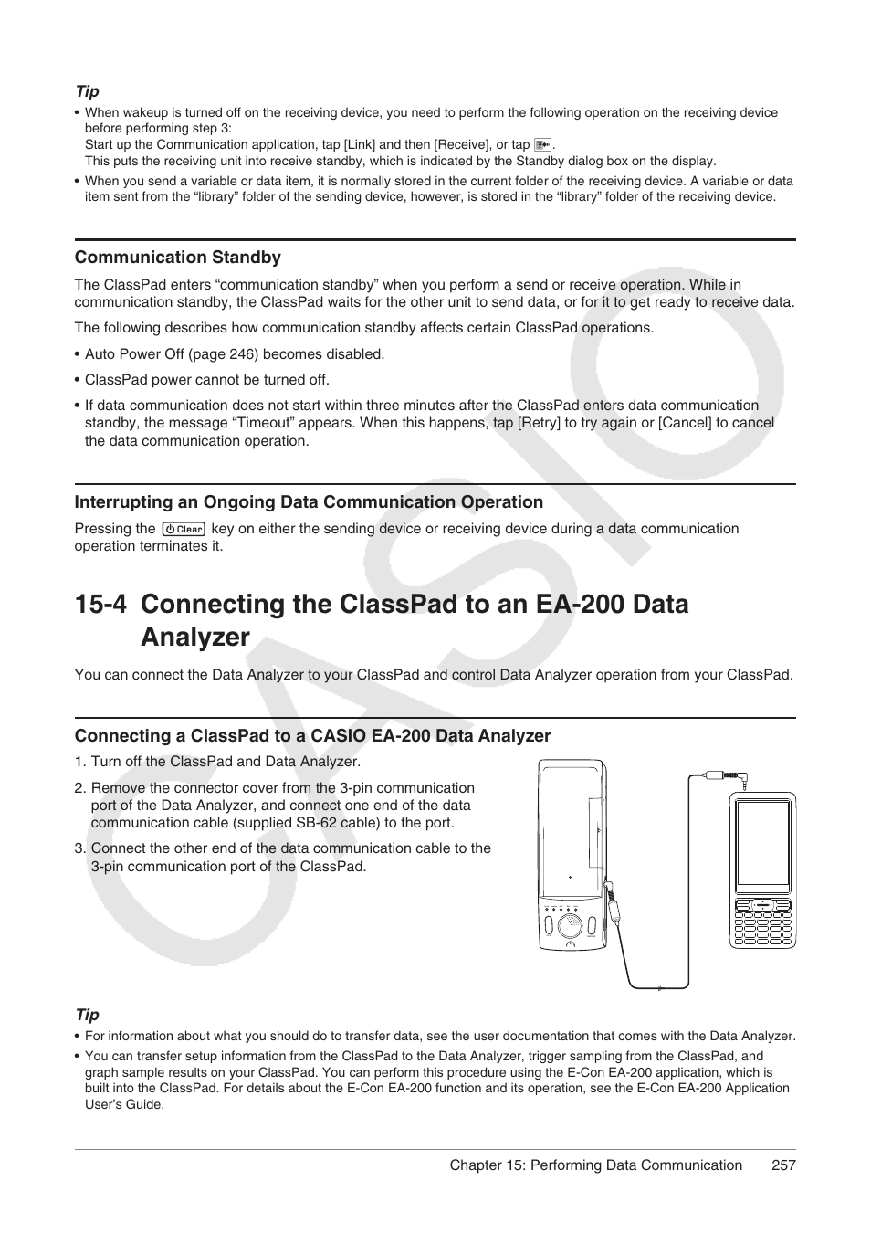 Connecting the classpad to an ea-200 data analyzer | Casio ClassPad II fx-CP400 User Manual | Page 257 / 275