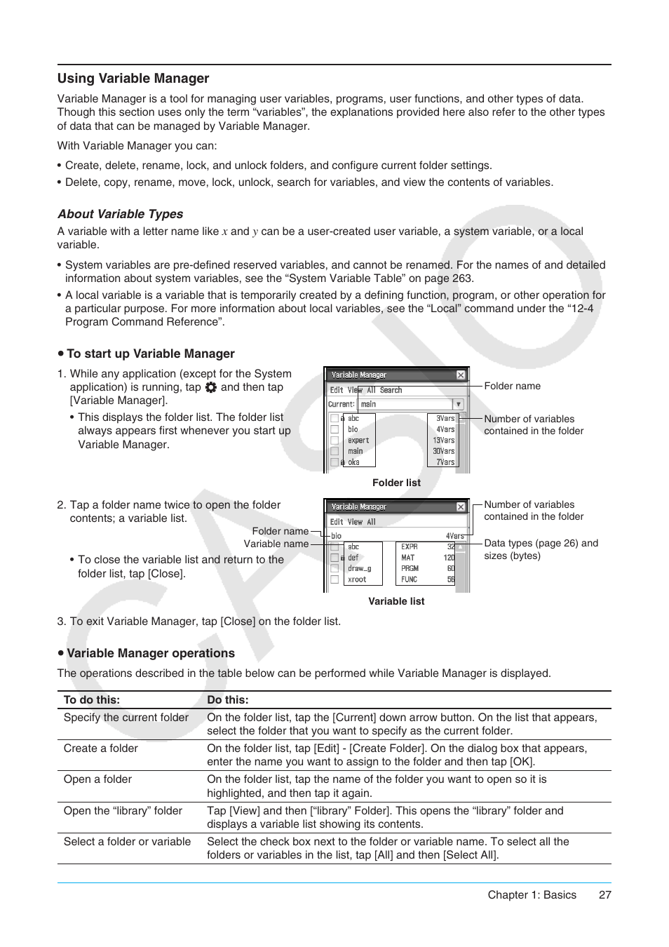 Using variable manager | Casio ClassPad II fx-CP400 User Manual | Page 27 / 275