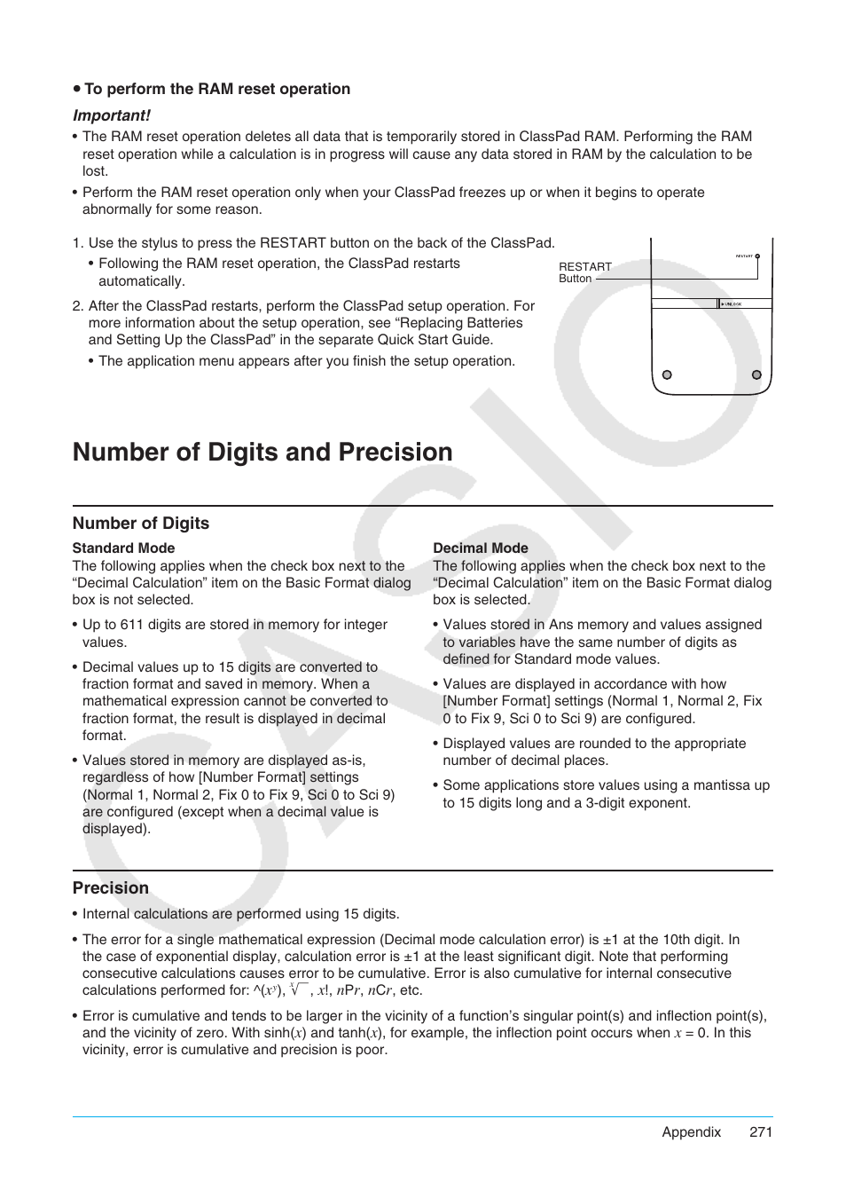 Number of digits and precision, Number of digits precision | Casio ClassPad II fx-CP400 User Manual | Page 271 / 275