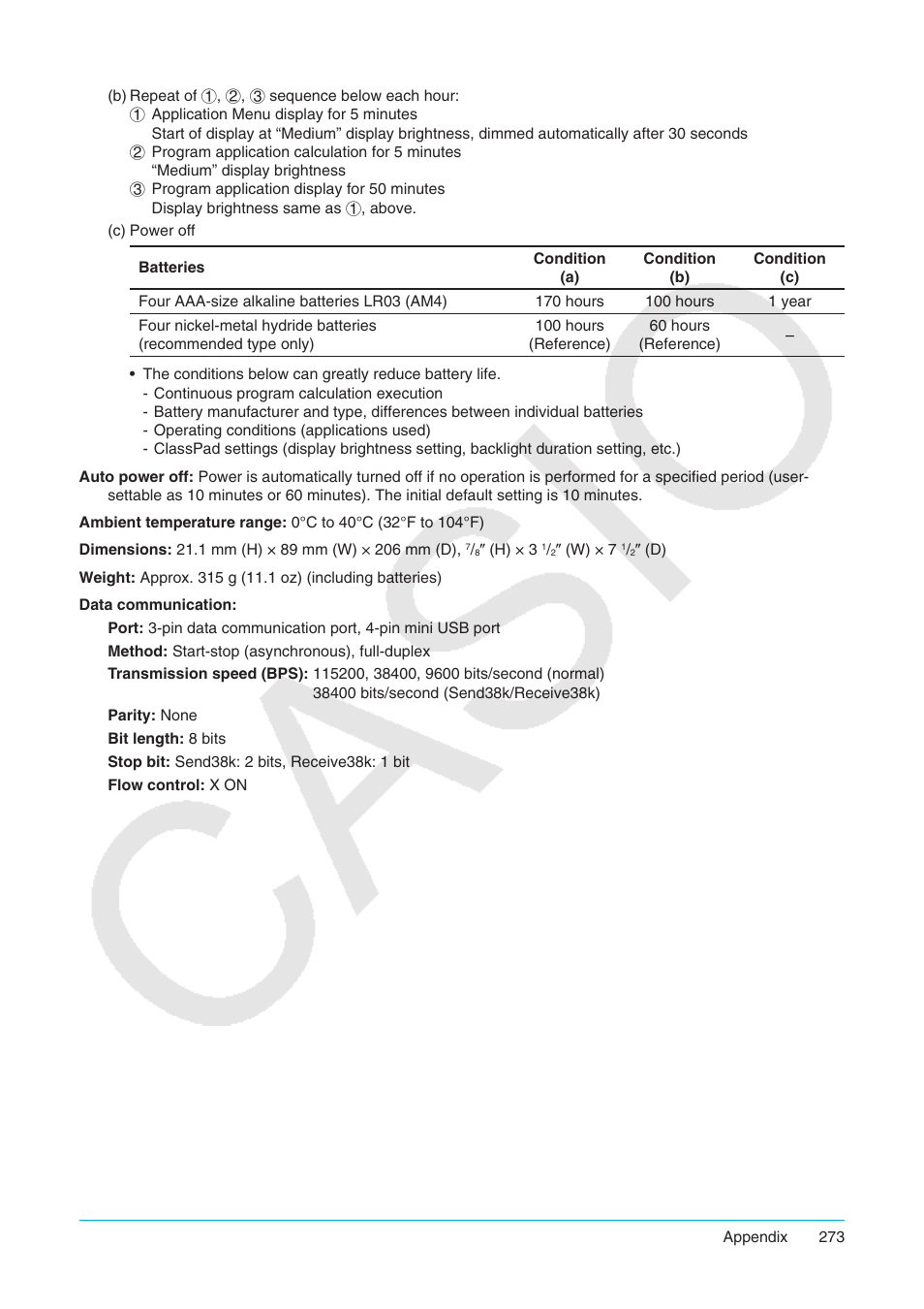 Casio ClassPad II fx-CP400 User Manual | Page 273 / 275