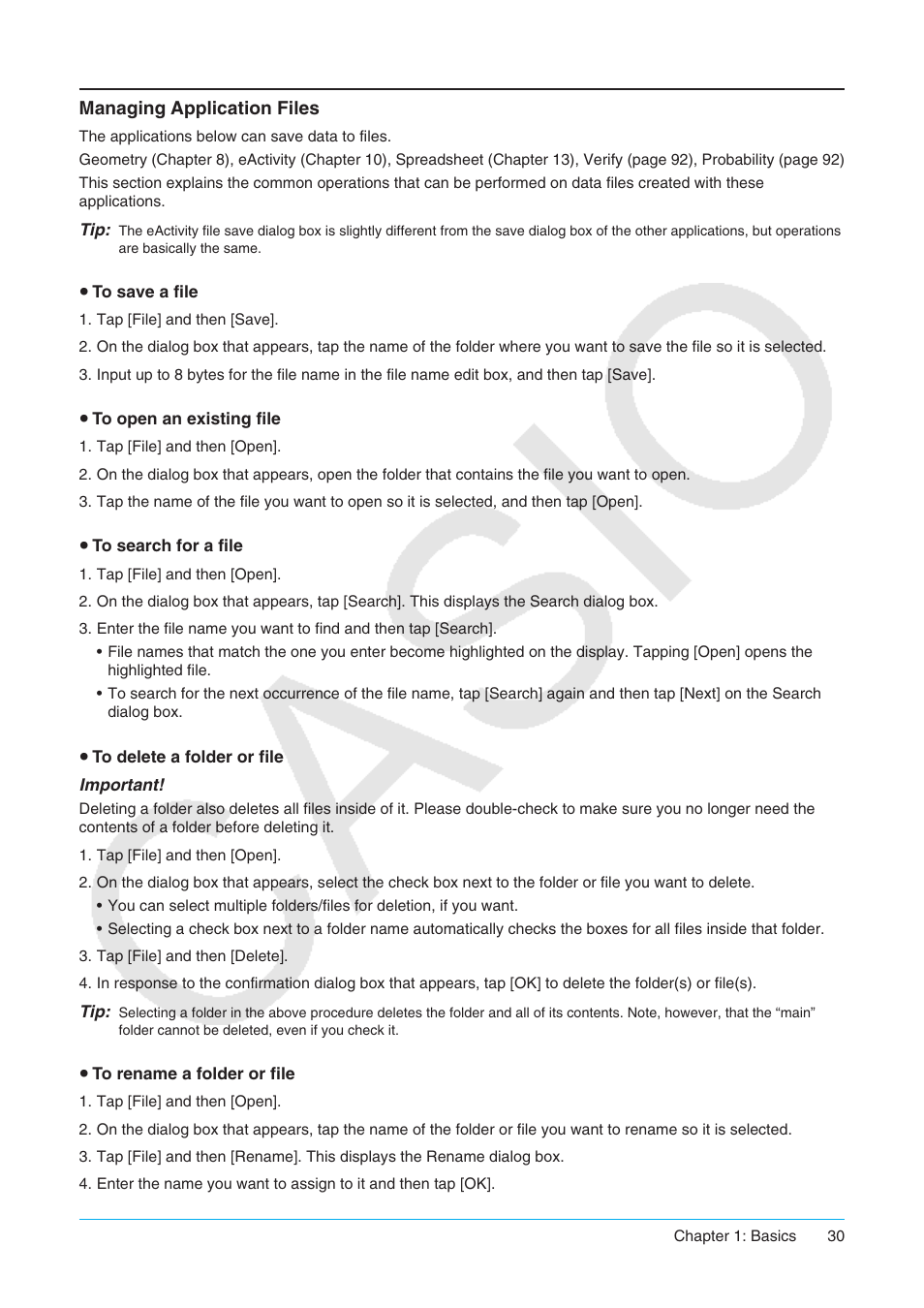 Managing application files | Casio ClassPad II fx-CP400 User Manual | Page 30 / 275