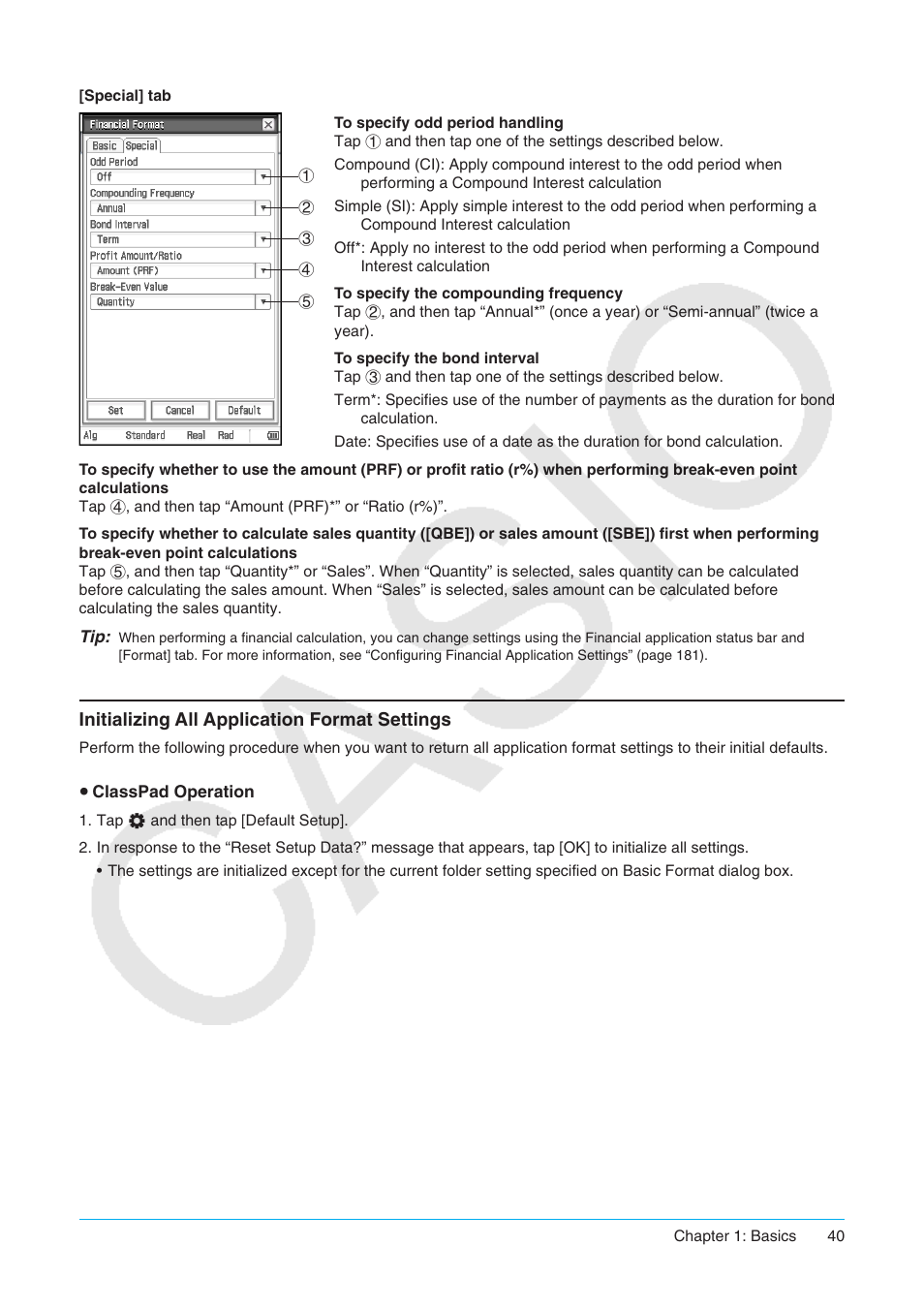 Initializing all application format settings | Casio ClassPad II fx-CP400 User Manual | Page 40 / 275