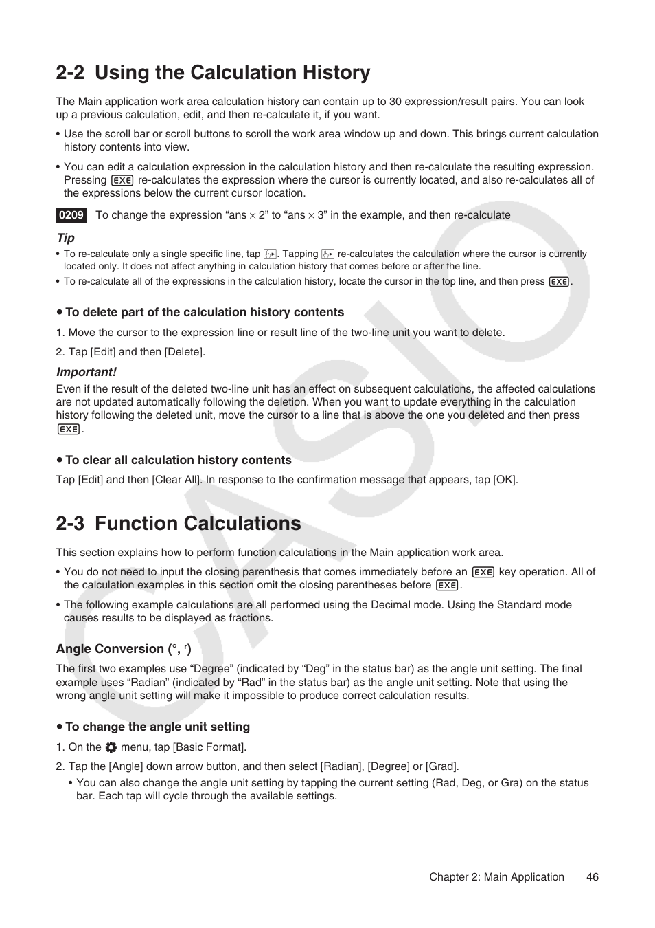 2 using the calculation history, 3 function calculations, Using the calculation history | Function calculations | Casio ClassPad II fx-CP400 User Manual | Page 46 / 275