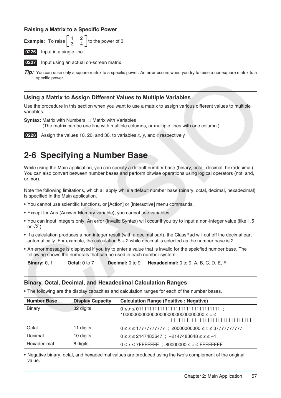 6 specifying a number base, Specifying a number base | Casio ClassPad II fx-CP400 User Manual | Page 57 / 275