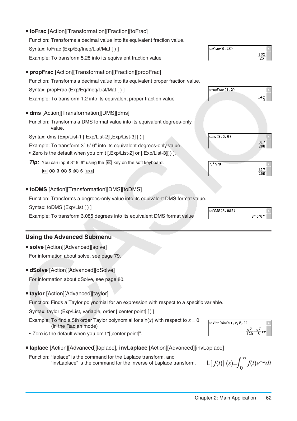 Using the advanced submenu | Casio ClassPad II fx-CP400 User Manual | Page 62 / 275