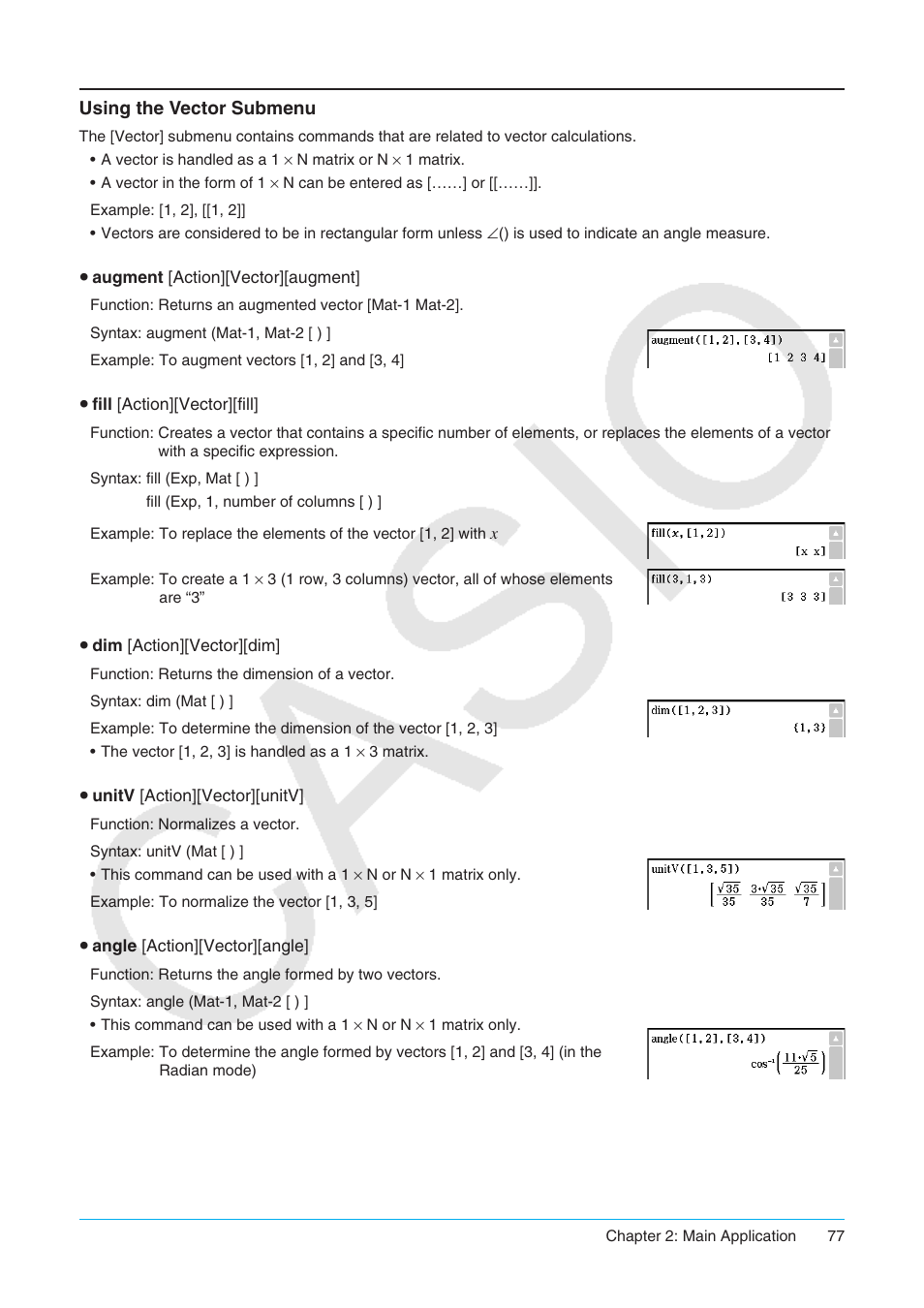 Using the vector submenu | Casio ClassPad II fx-CP400 User Manual | Page 77 / 275