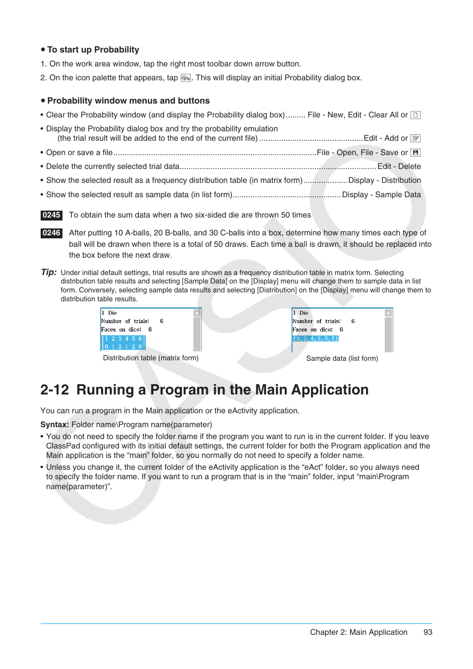 12 running a program in the main application, Running a program in the main application | Casio ClassPad II fx-CP400 User Manual | Page 93 / 275